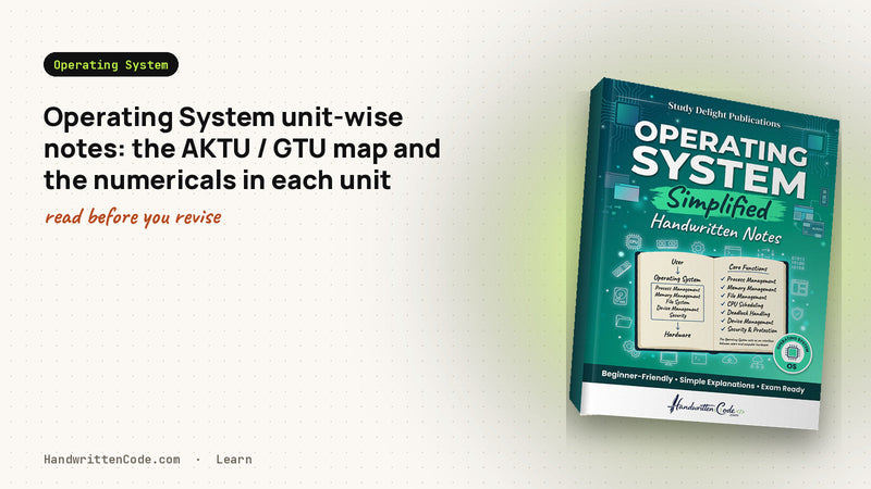 Operating System unit-wise notes: the AKTU / GTU map and the numericals in each unit