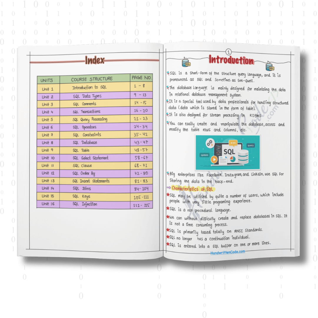 SQL Simplified Handwritten Notes