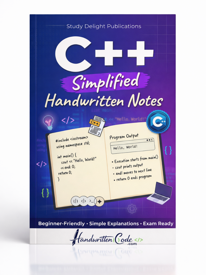 C++ Simplified Handwritten Notes - Handwritten Code