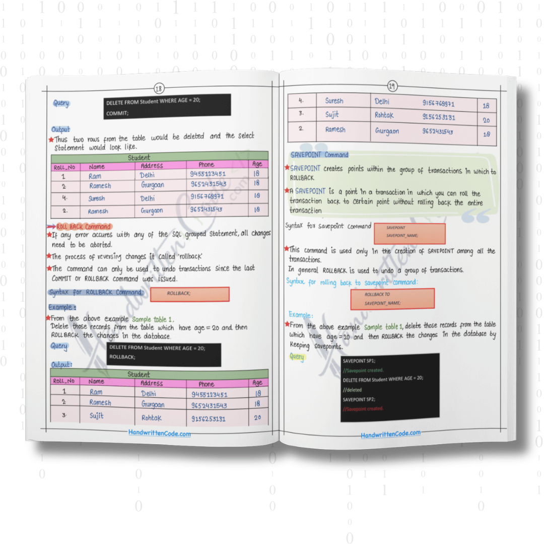 SQL Simplified Handwritten Notes