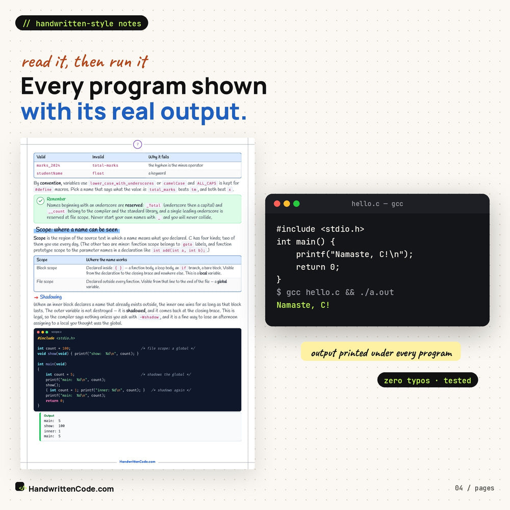 Code on the left, output on the right