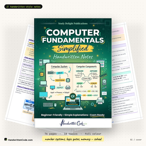 Computer Fundamentals Simplified handwritten-style notes — cover with inside pages