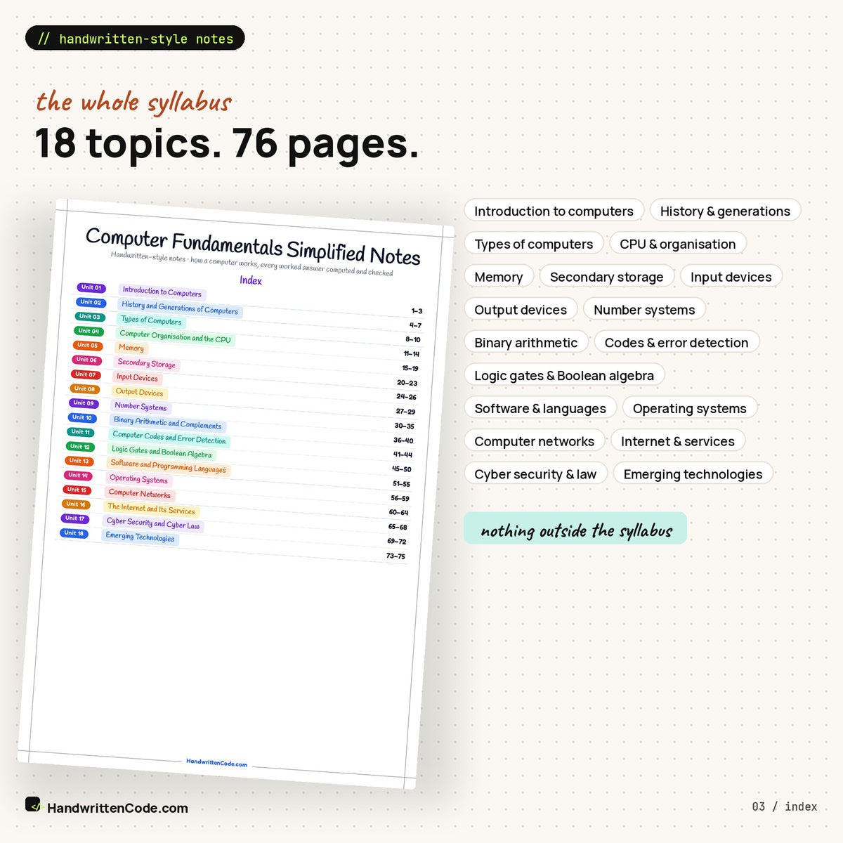Index: 18 topics, 76 pages