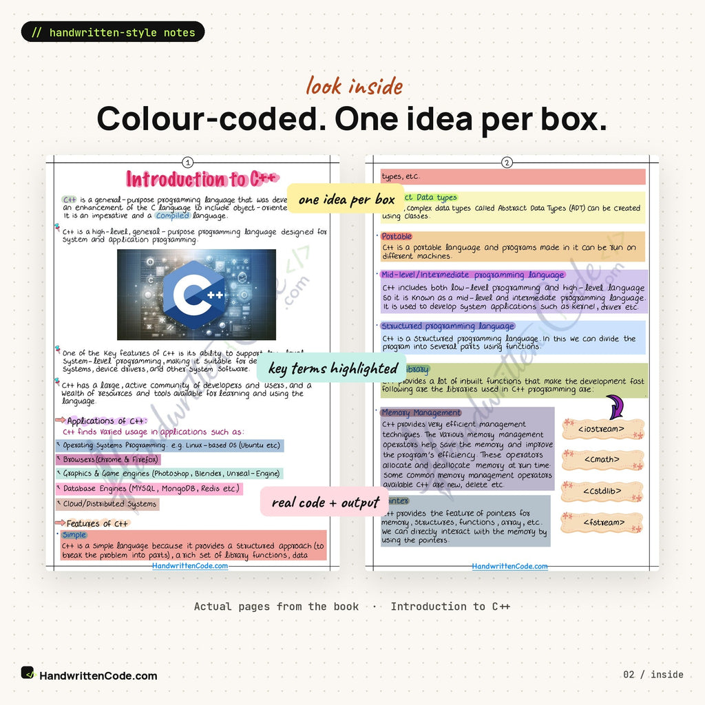 Look inside: colour-coded pages from the C++ book
