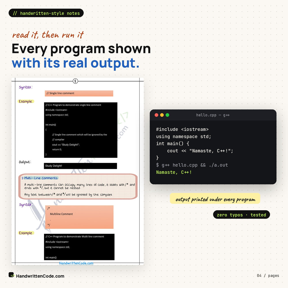 Code on the left, output on the right