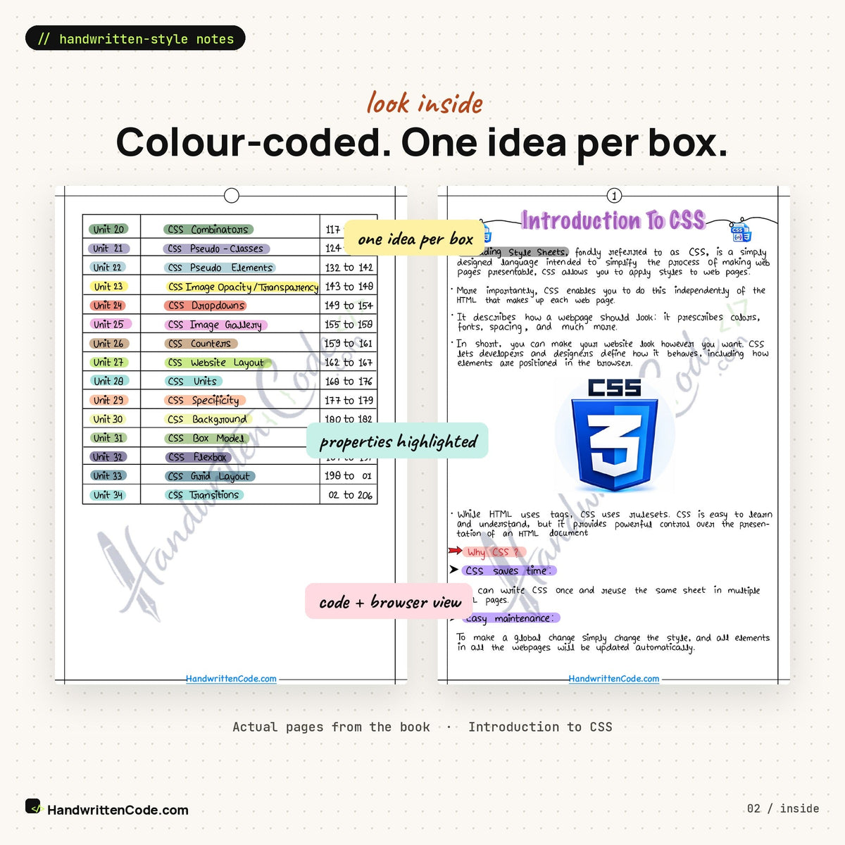 Look inside: colour-coded pages from the CSS book