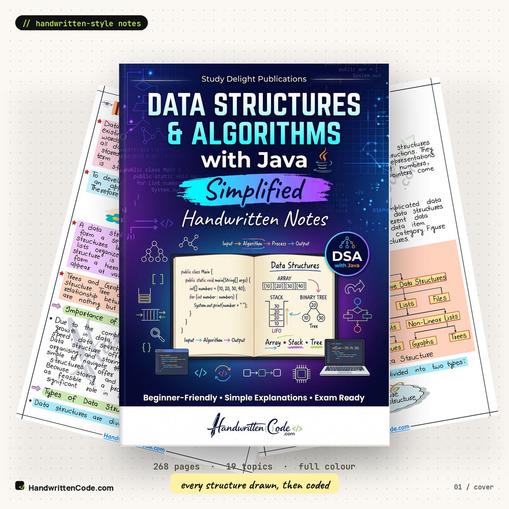 DSA with Java Simplified handwritten-style notes — cover with inside pages