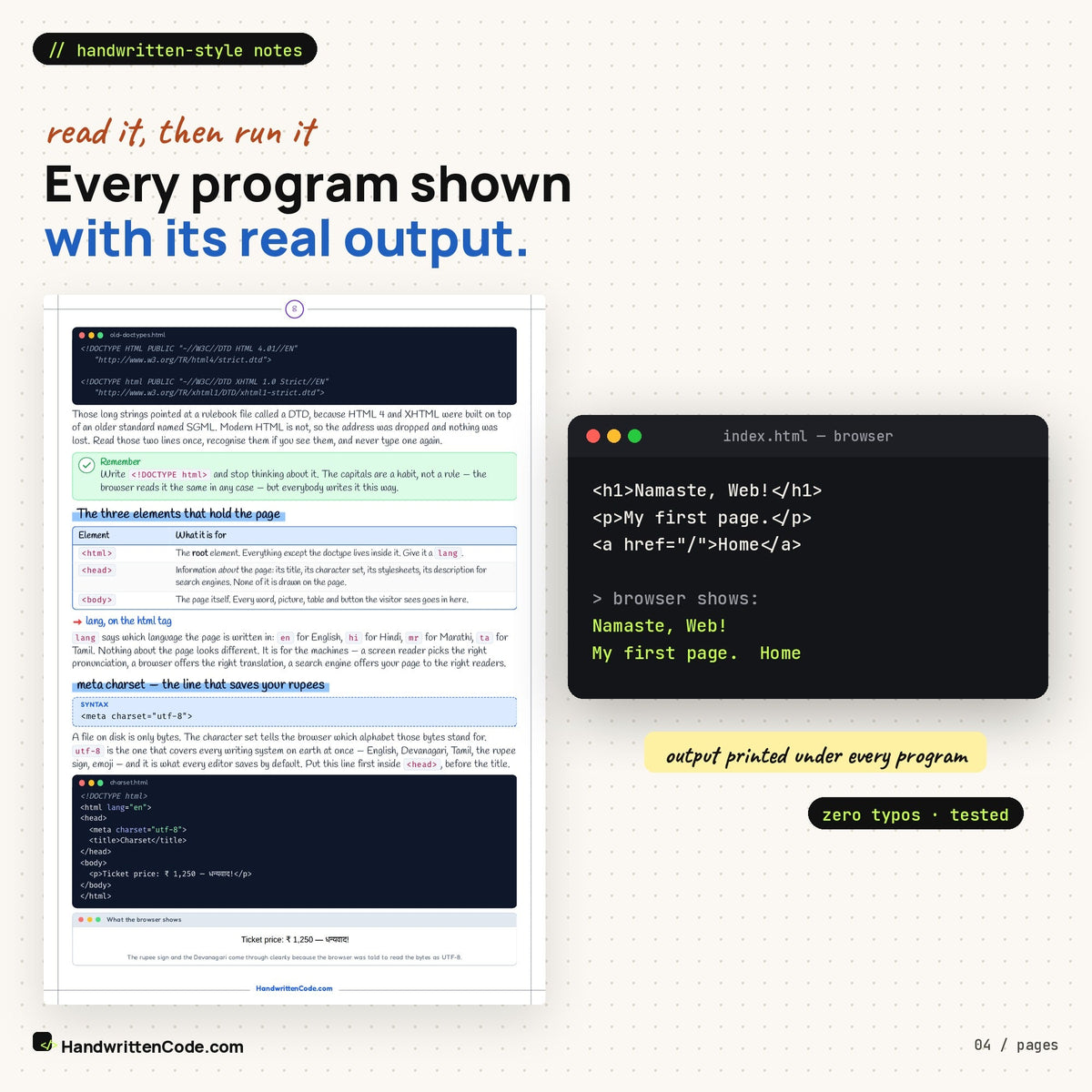 Every example shown with its browser result