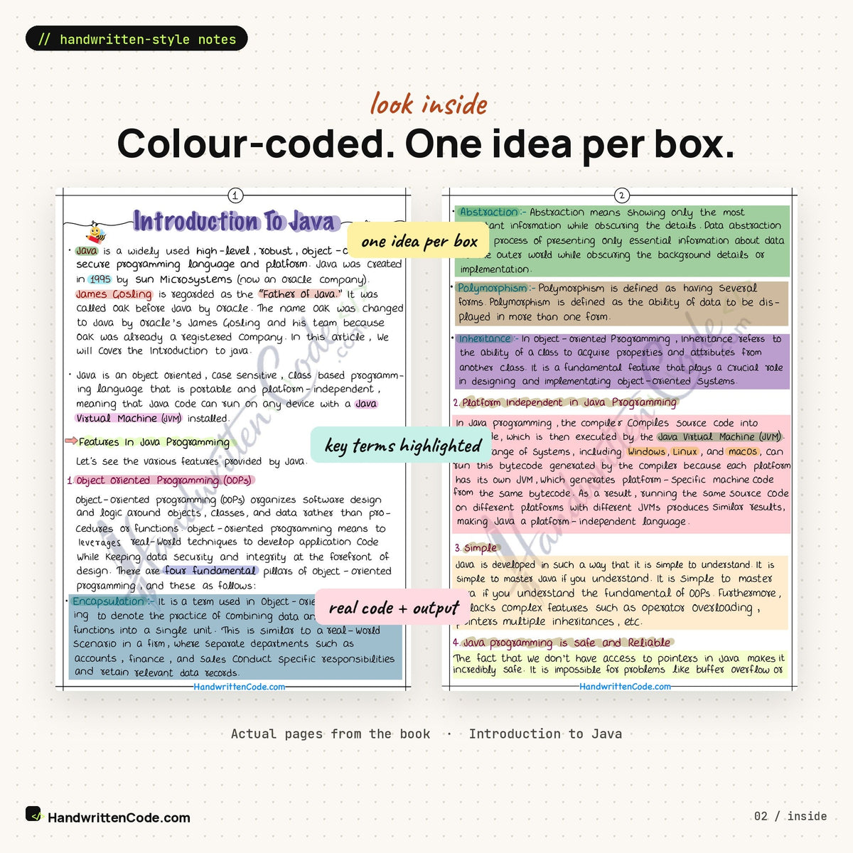 Look inside: colour-coded pages from the Java book