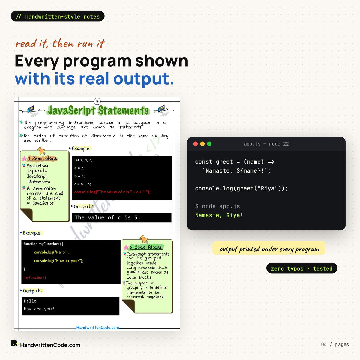Every program shown with its real output