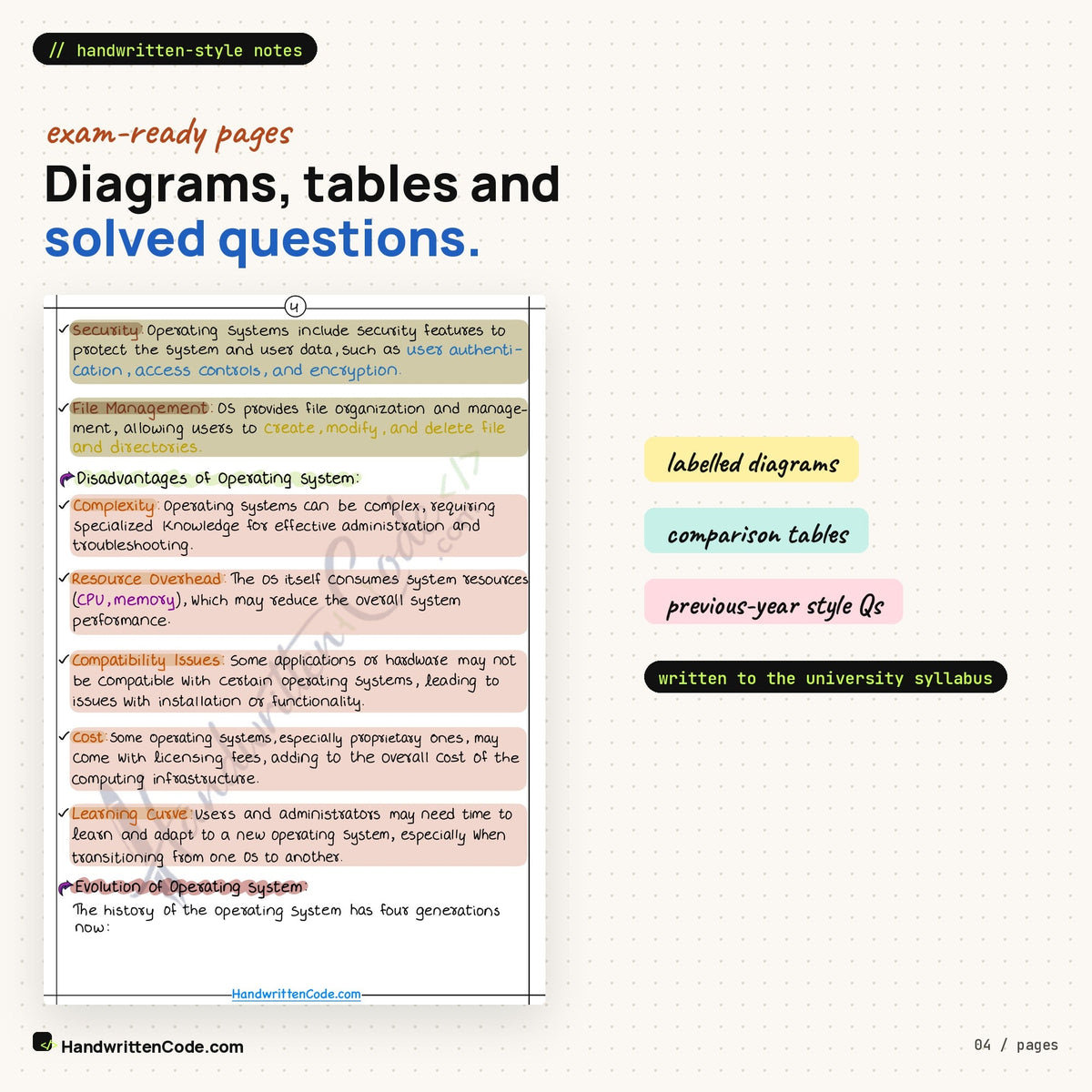 Diagrams, tables and solved questions