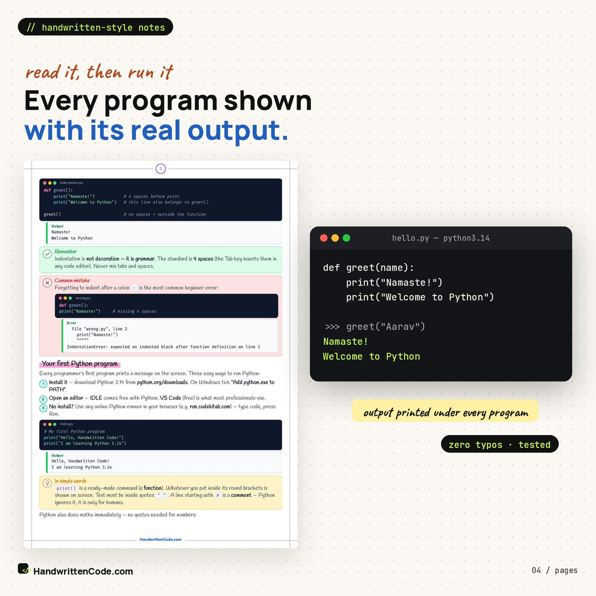 Every program shown with its real output