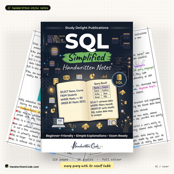 SQL Simplified handwritten-style notes — cover with inside pages